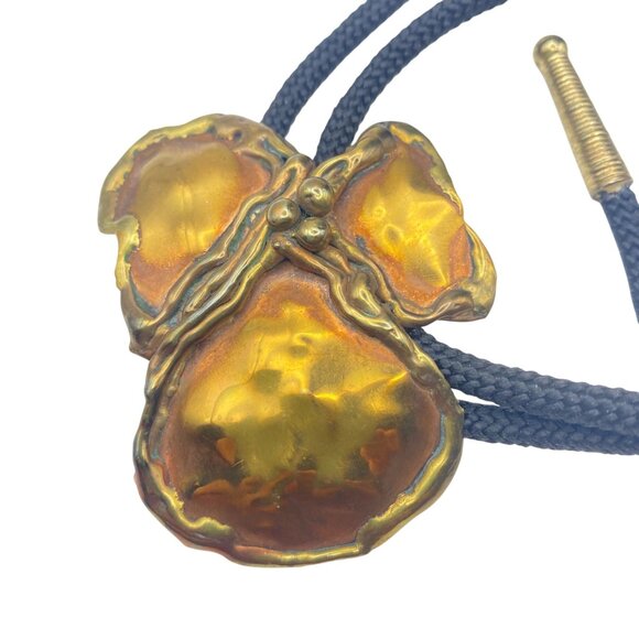 Vintage Brass Bolo Tie Necklace Gold-Toned Brutalist Modernist Pendant 34" Boho - Picture 3 of 7